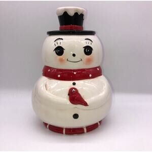 Johanna Parker Sweet Snowman Cardinal Cookie Jar Canister Winter Christmas New